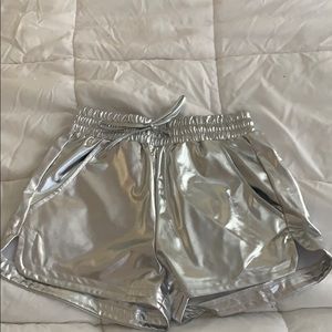 Sliver metallic shorts with pockets